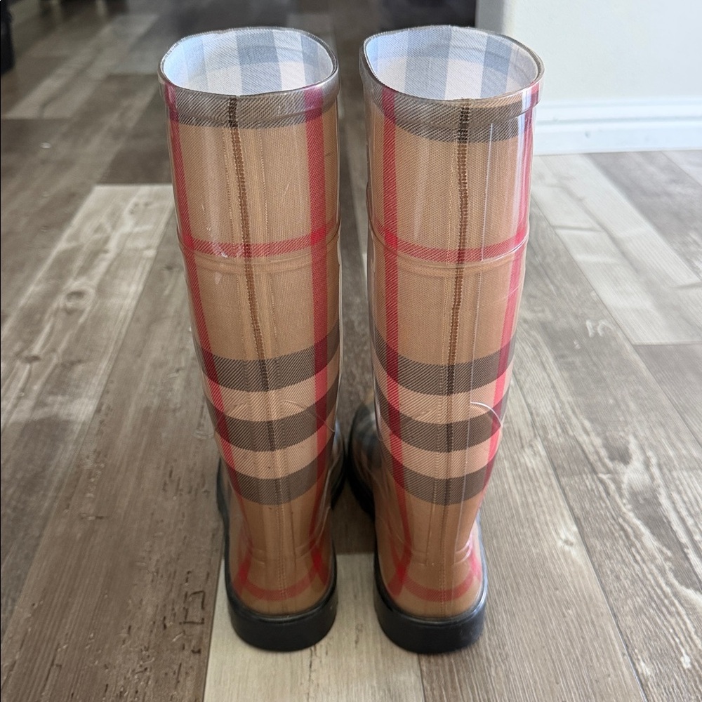 Authentic Burberry Pastel Plaid Knee-High Rain Boots - Picture 3 of 7